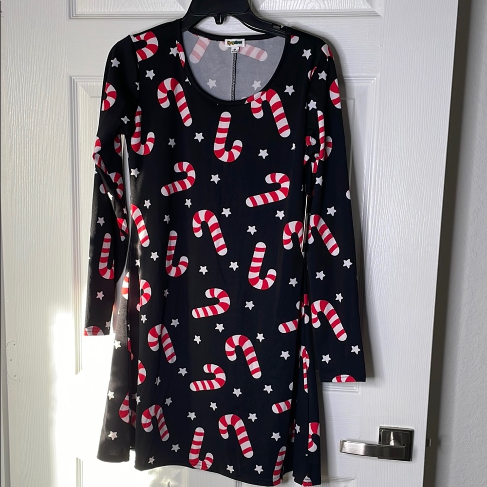 NWT Tipsy Elves long sleeve candy cane print mini dress